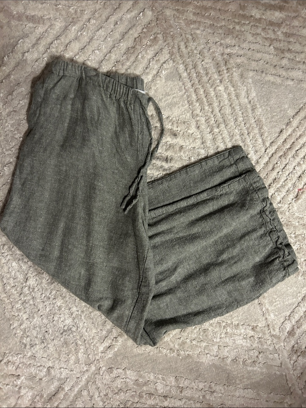 Linen Wide Leg Capri Pants Drawstring Lounge Pants - Heather Olive Green